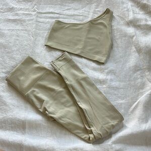 Amazon Women's Tan Pants & One Shoulder Sports Bra Set